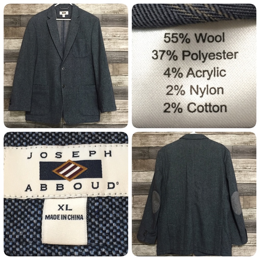 Joseph Abboud Wool Blend Blazer Sports Coat Men’s XL Blue 2 Button Elbow Patch